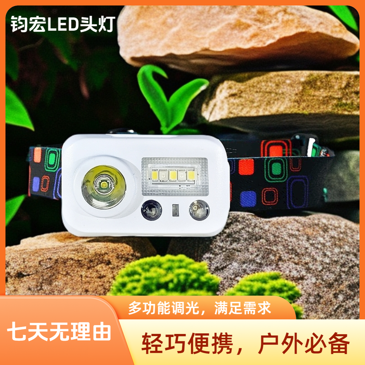 LED感应头灯夜钓户外可充电锂电池徒步探险装备夜路头戴双光