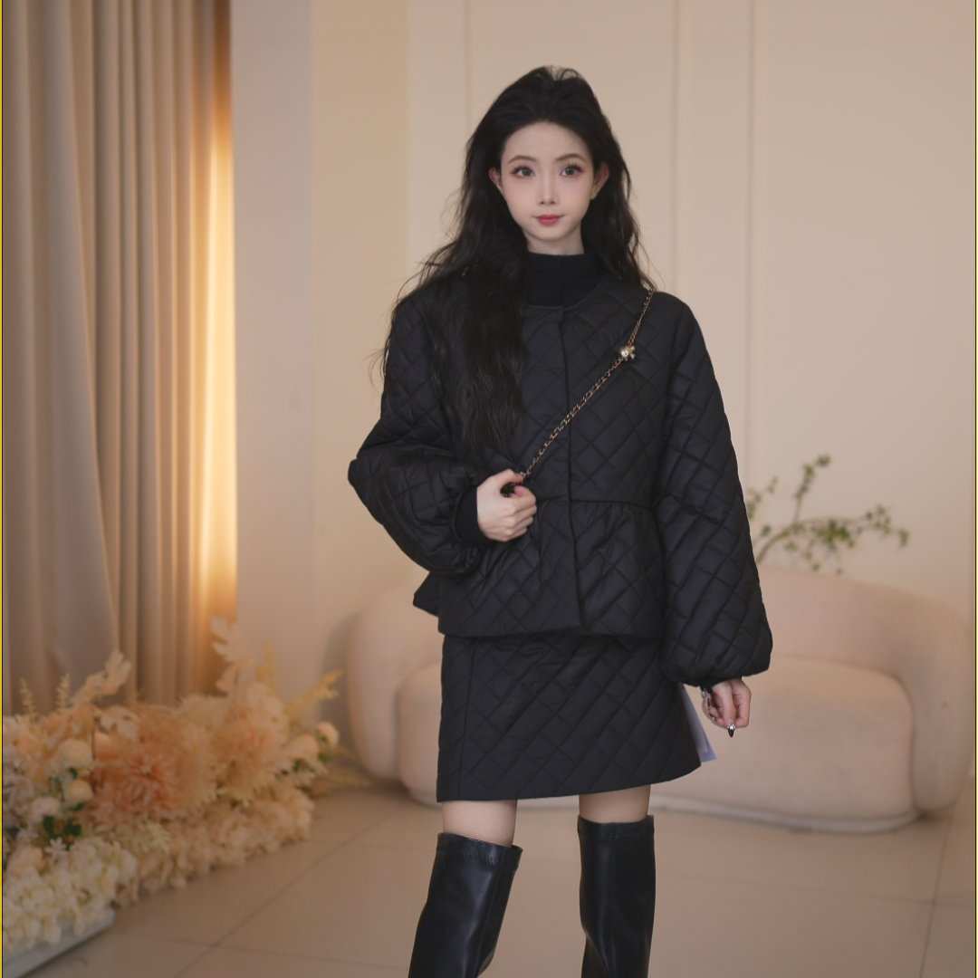 Basic House百家好黑色复古设计师气质时尚套装B1385B535Z2-2