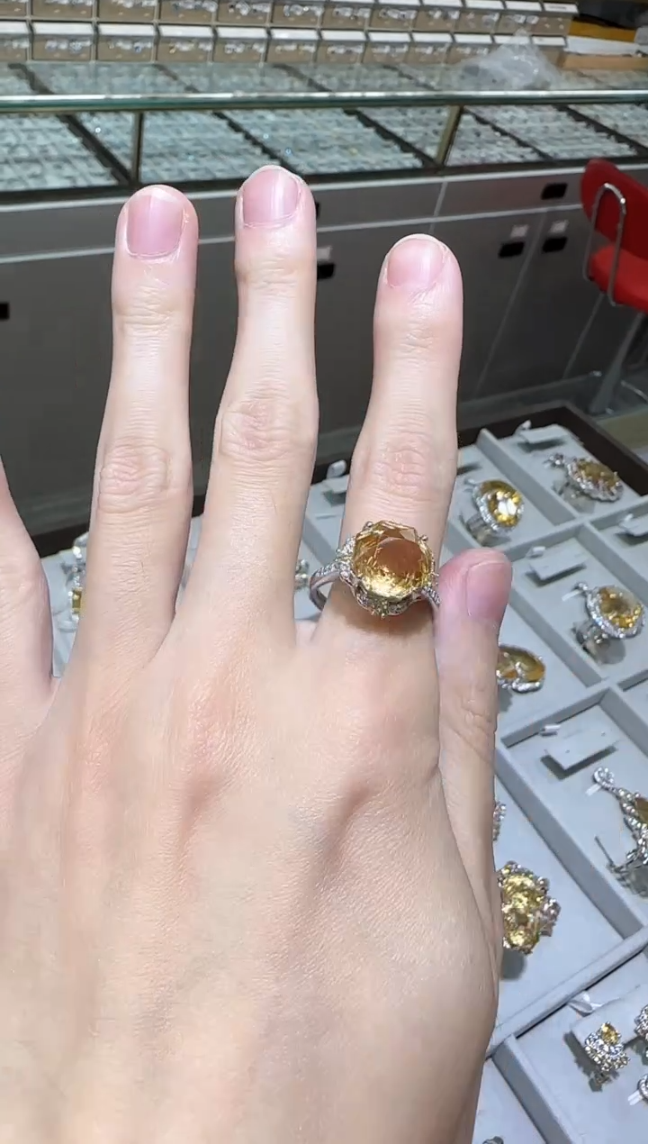 【闪购商品】黄晶戒指银S925镶嵌12mm