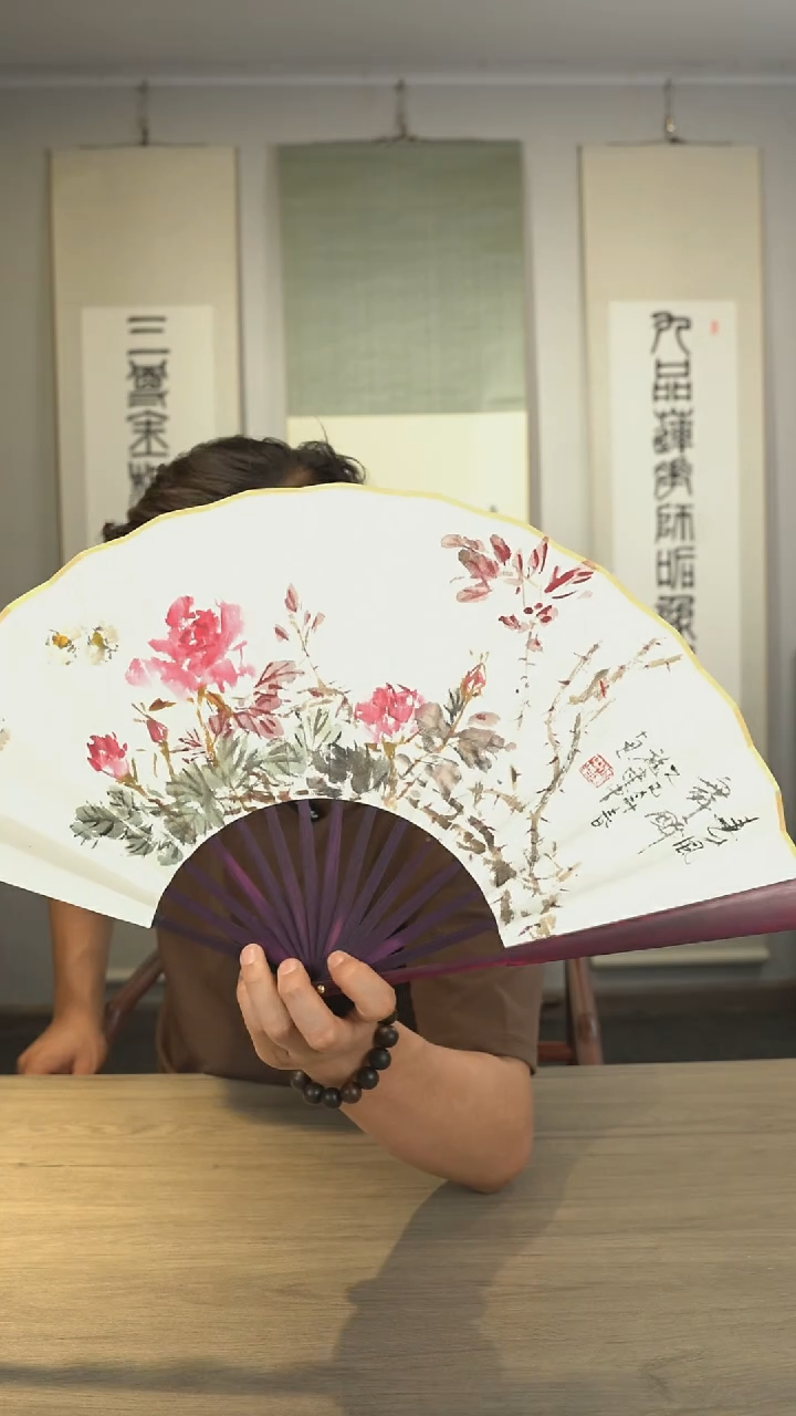 书法sjz老师 牡丹图 扇面绘画作品