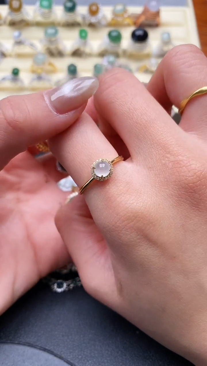 【闪购商品】翡翠戒指银S925镶嵌缅甸翡翠2   3+5