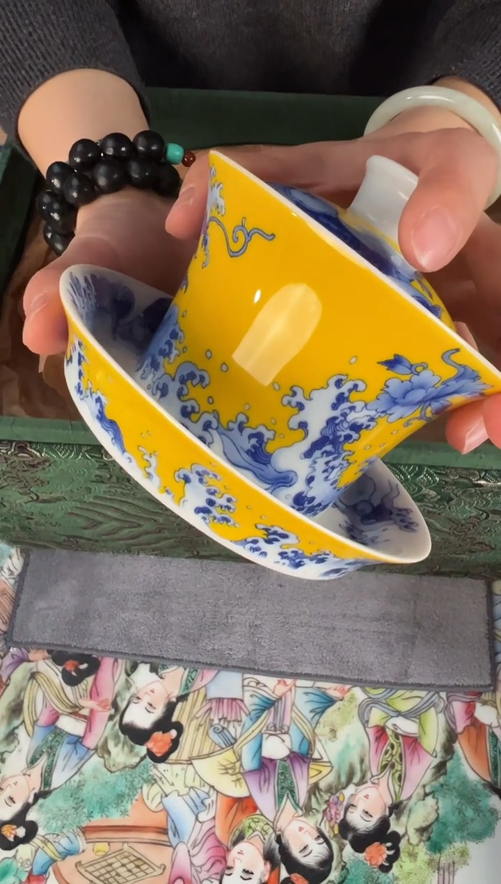 摆件瓷景德镇瓷器三才盖碗