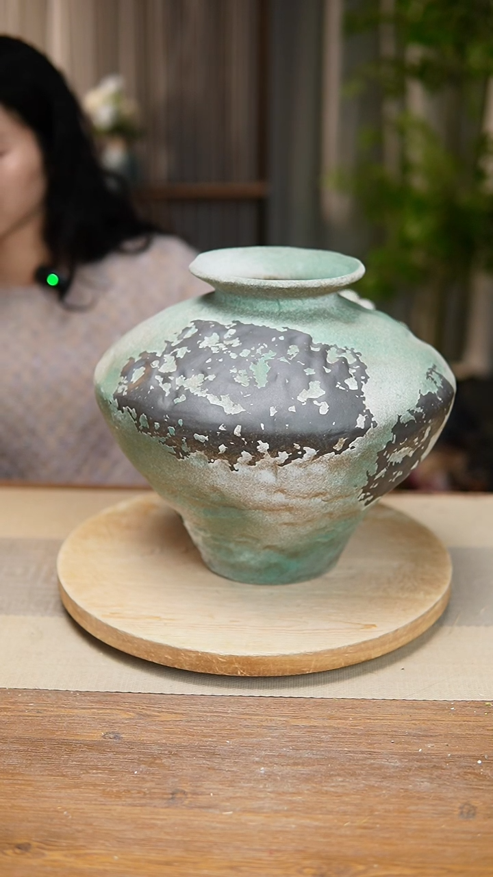【闪购商品】陶瓷 花器诧寂复古绿大飞碟