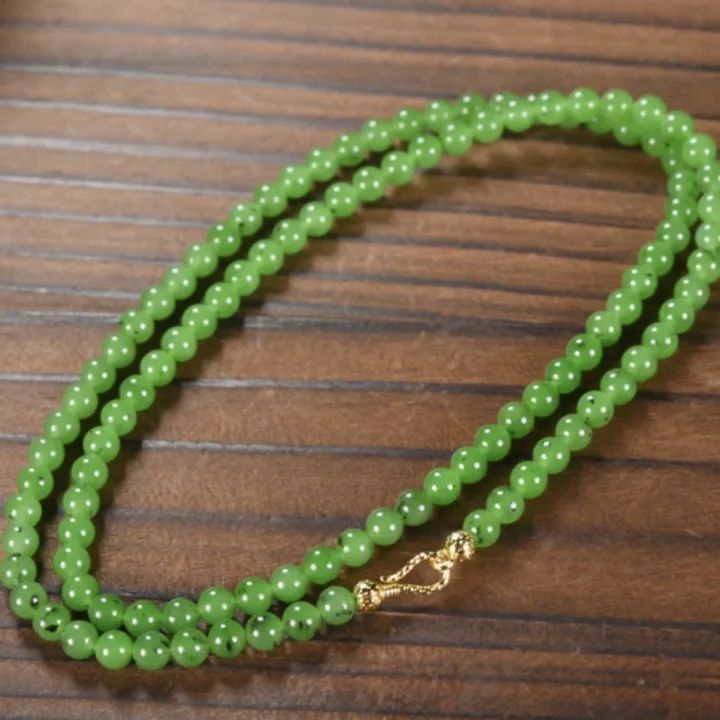 印象眸和田玉碧玉苹果绿圆珠长款卡6项链YS