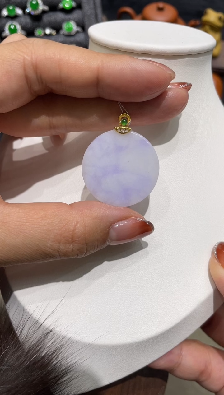 【闪购商品】翡翠吊坠(不含链)18K金镶嵌圆牌48小时鉴赏期