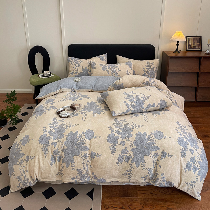 奇益峰花蔓系列A类皱皱纱复合印花四件套被套轻奢