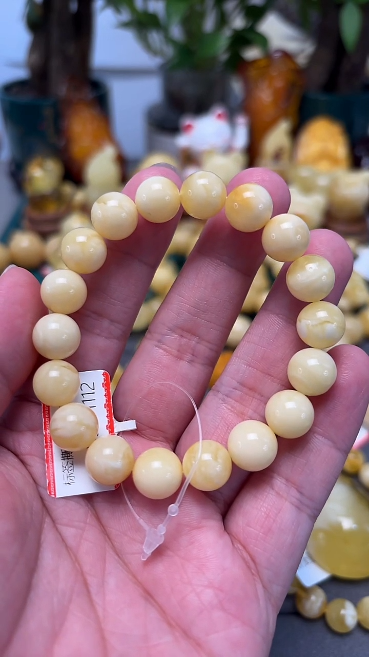 手串蜜蜡未镶嵌菲**啊p69臻品俄料浓白蜡单圈 12.44克 10+mm