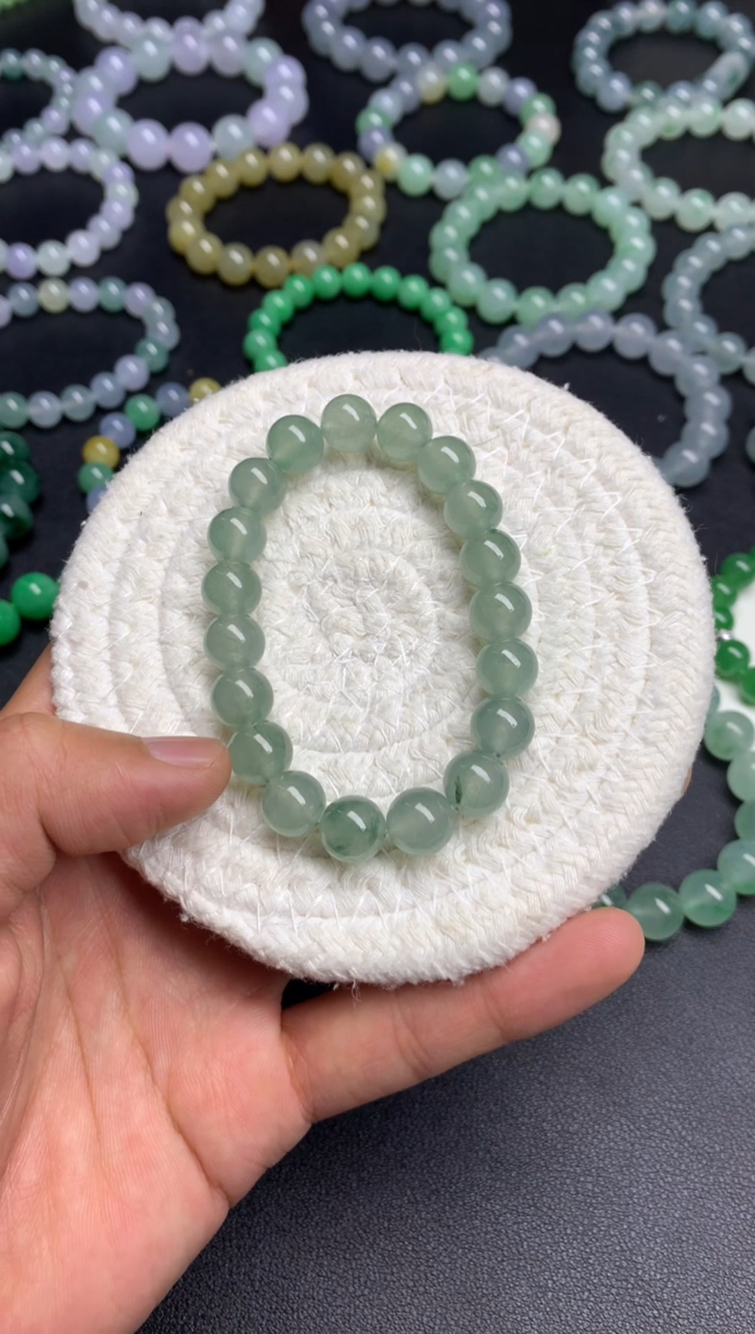 未镶嵌手链翡翠天然翡翠A货冰晴水飘花手串卡10mm