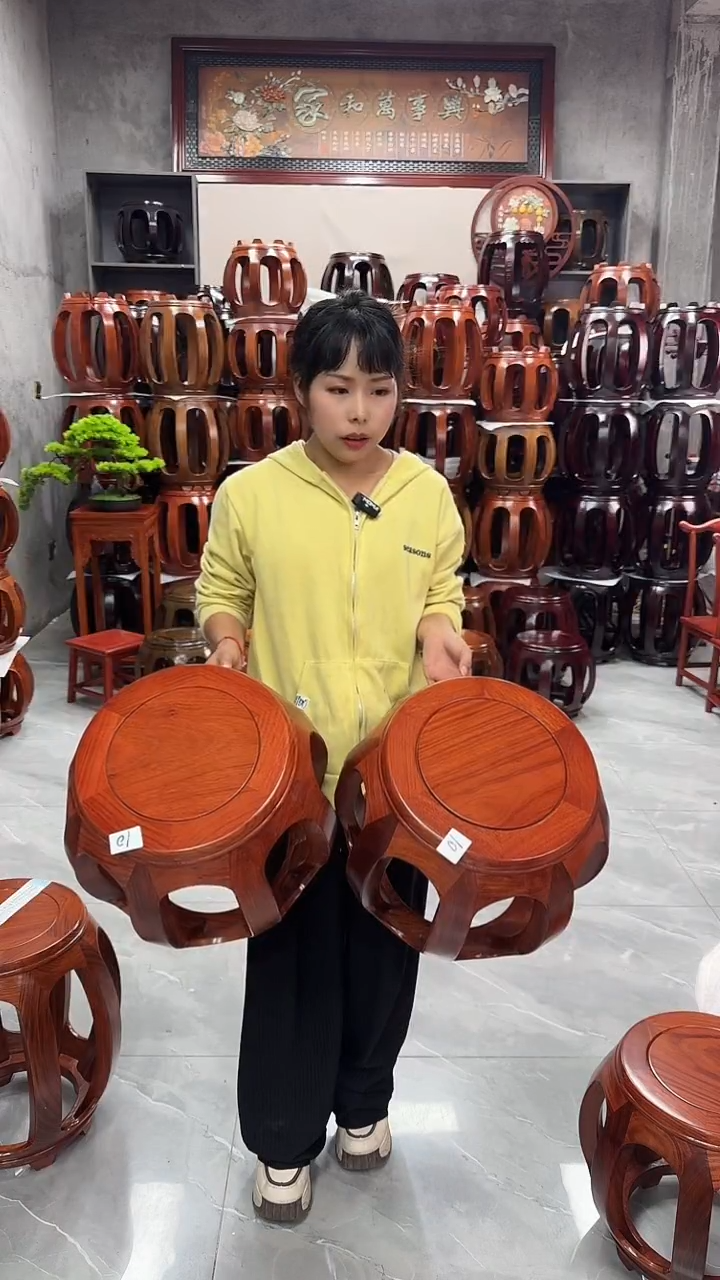 【闪购商品】花梨木类家具花梨色小号鼓凳一对10号