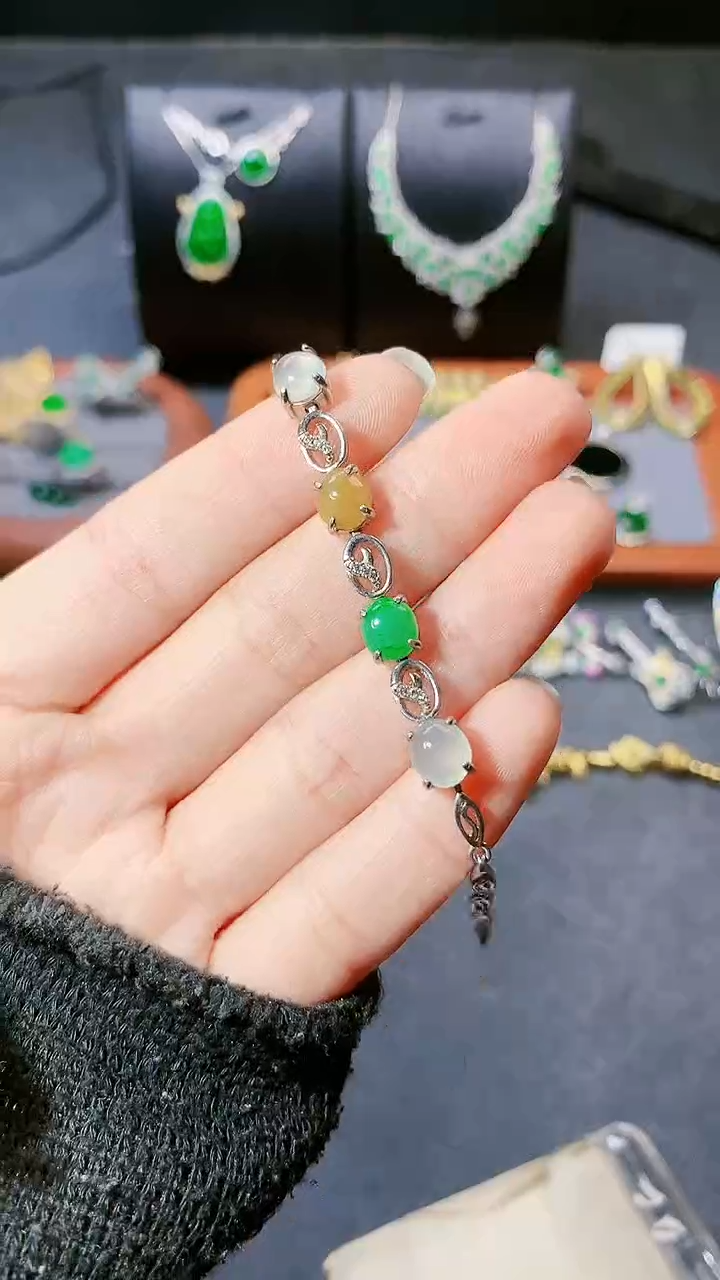 【闪购商品】翡翠手链银S925镶嵌手链