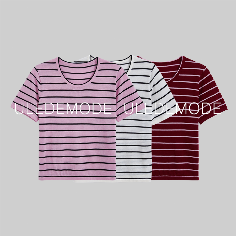 ULEDEMODE来末/德国biella yarn1oo%海军条纹针织衫*LM408