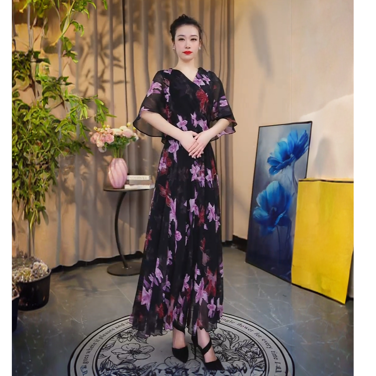 春夏新款连衣裙中袖修身显瘦气质大摆长裙孤品3-250