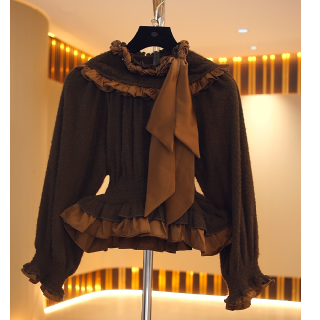 【糖宝专属】法式荷叶边拼接宫廷风系带秋季蕾丝上衣7099-1