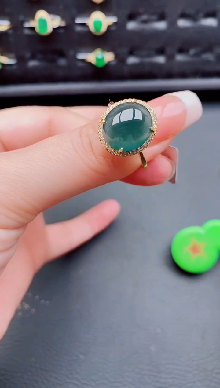 翡翠戒指银S925镶嵌天然a货翡翠48