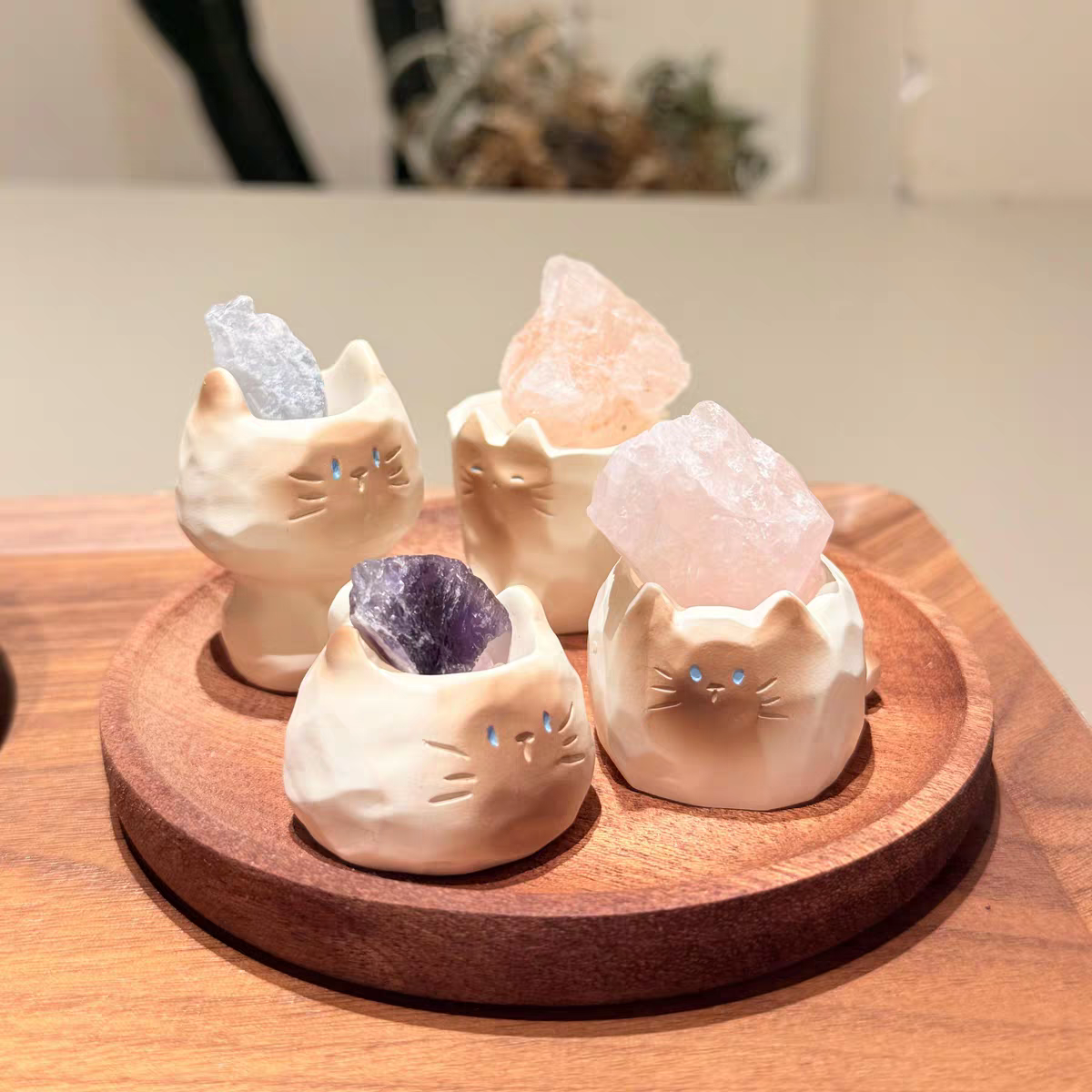 猫猫水晶盲盒小豆丁原石小猫摆件香薰石扩香石车载手办公仔小摆件