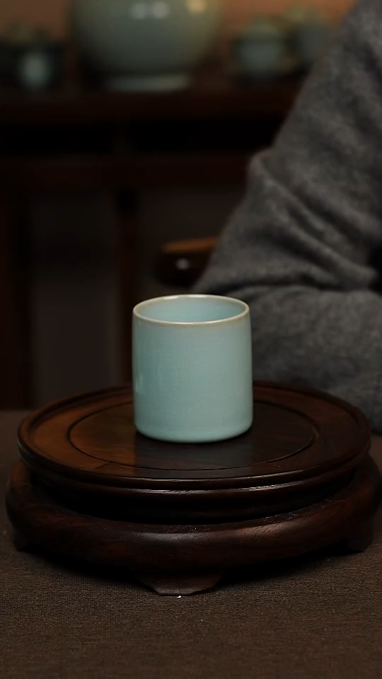 瓷片天青色直口杯100ml微瑕不带礼盒