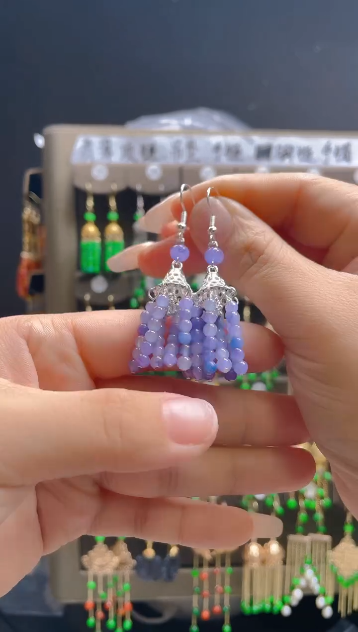 翡翠银S925镶嵌耳饰031翡翠饰品