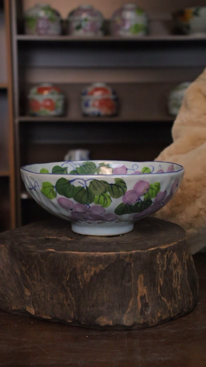 【闪购商品】椿野8寸锤纹大碗（葡萄）C057