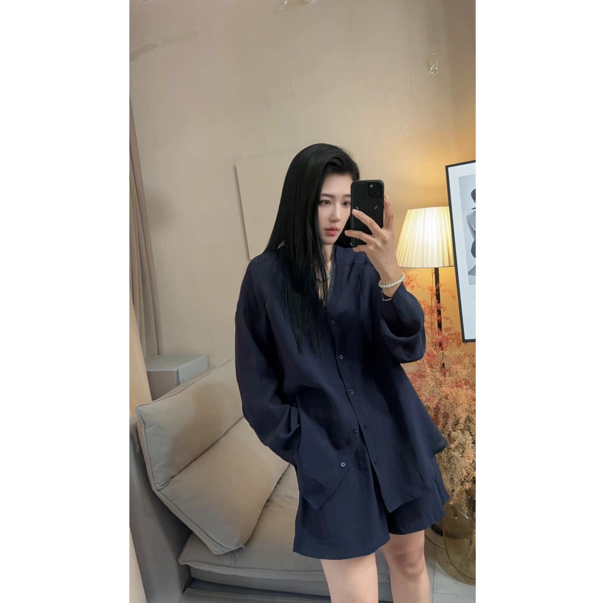 百搭夏季小众韩版防晒蓝色休闲运动套装纯色休闲短裤