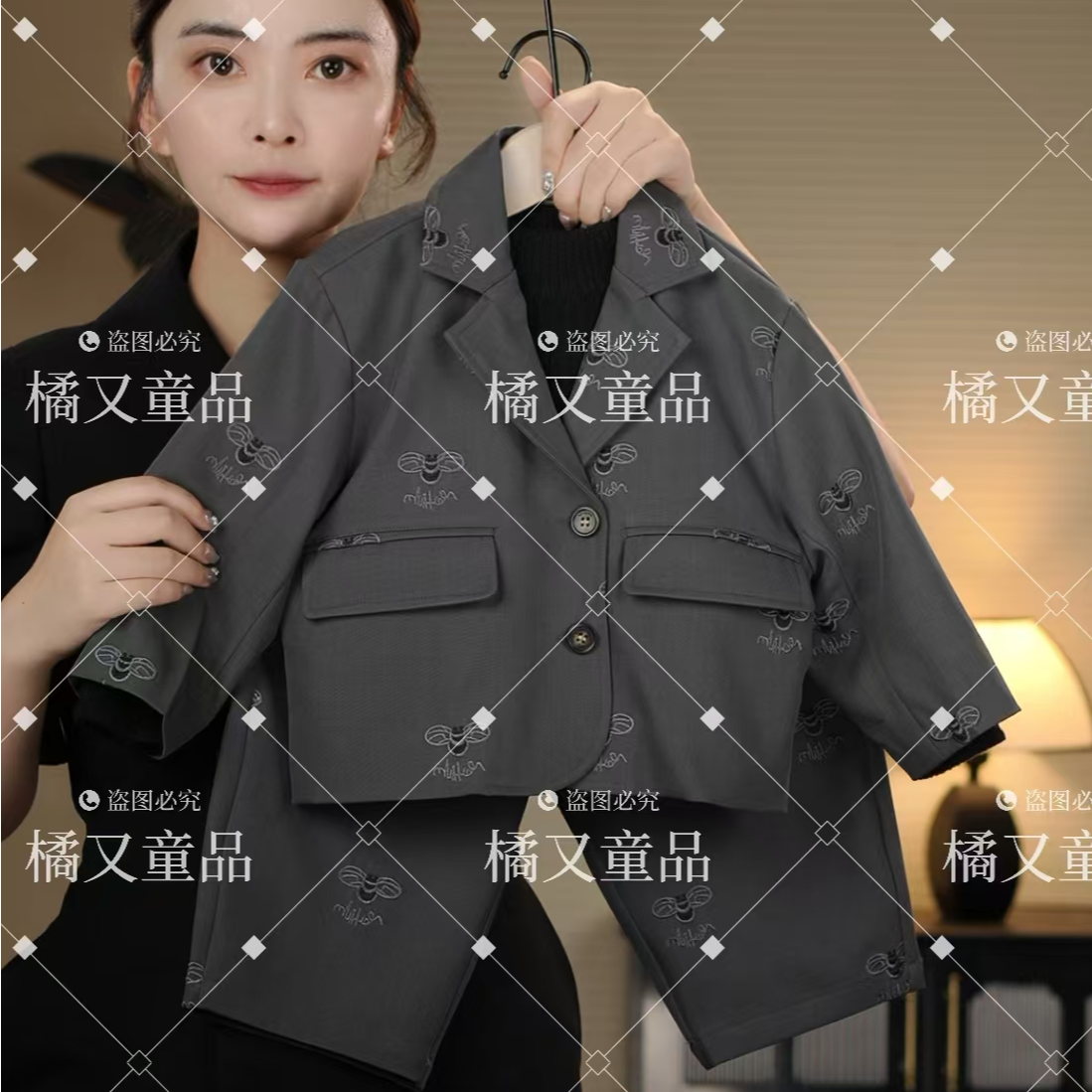 【小蜜蜂1】2025春季新品潮流休闲长袖西装男童女童儿童套装25589