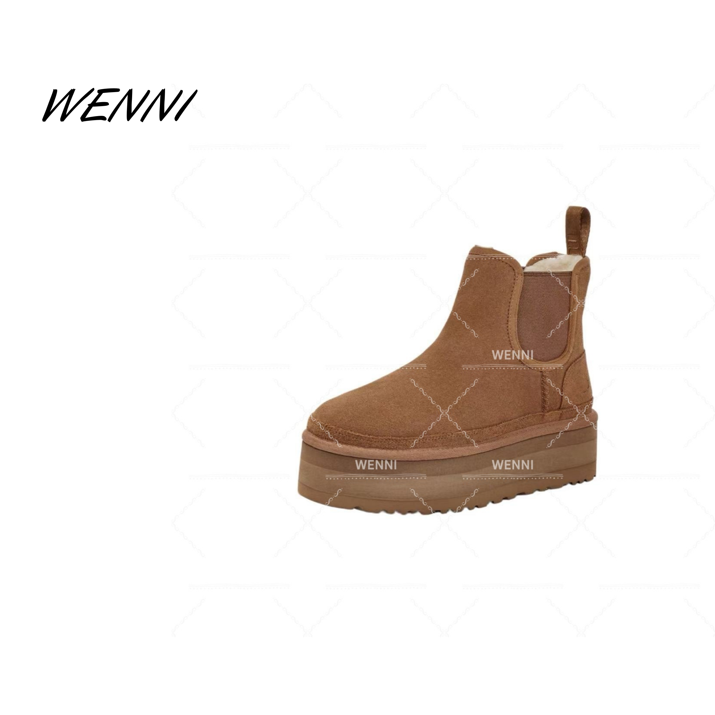 WENNI 【u*g切尔西】秋冬女翻皮厚底切尔西短筒Y毛雪地靴