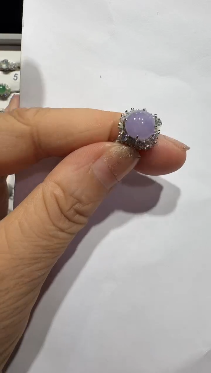 银S925镶嵌戒指翡翠925银镶翡翠戒指镶嵌124