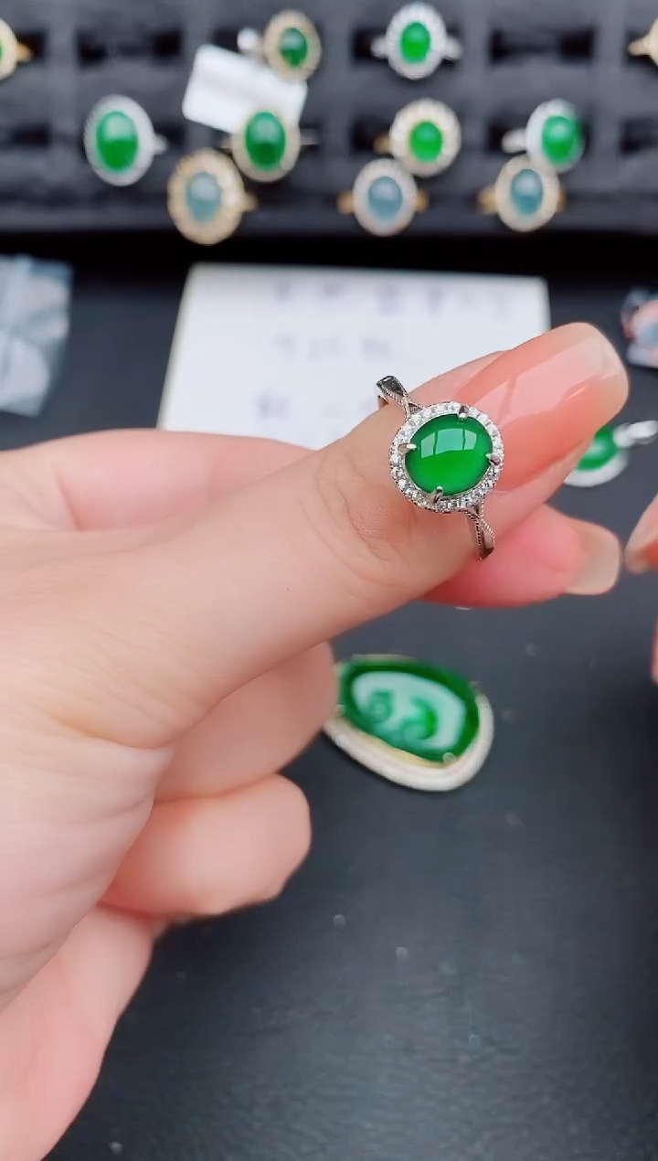 翡翠戒指银S925镶嵌天然a货翡翠386