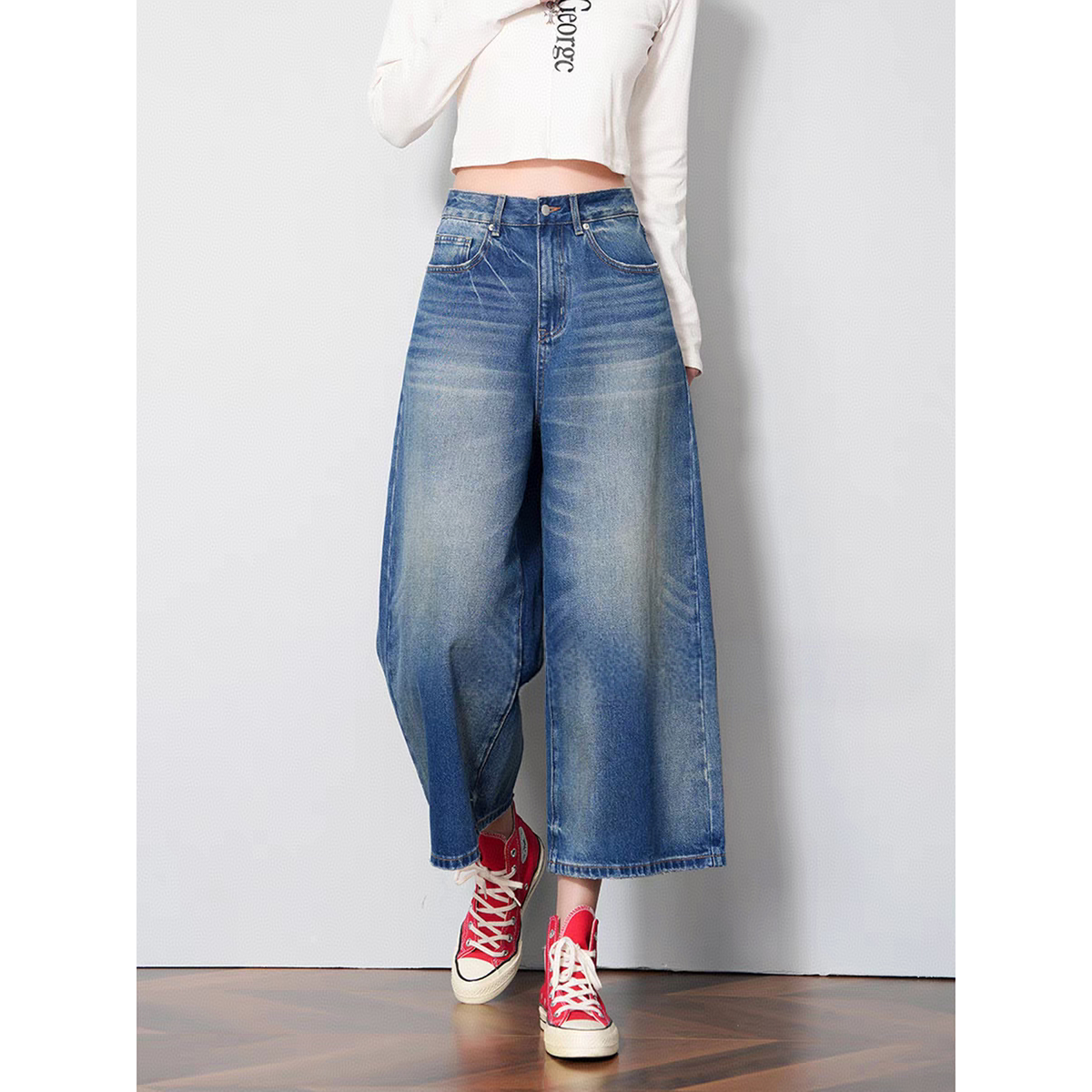 SU【331】花503 愫敏 MWMA高级复古港风火爆八分无弹阔腿牛仔裤~