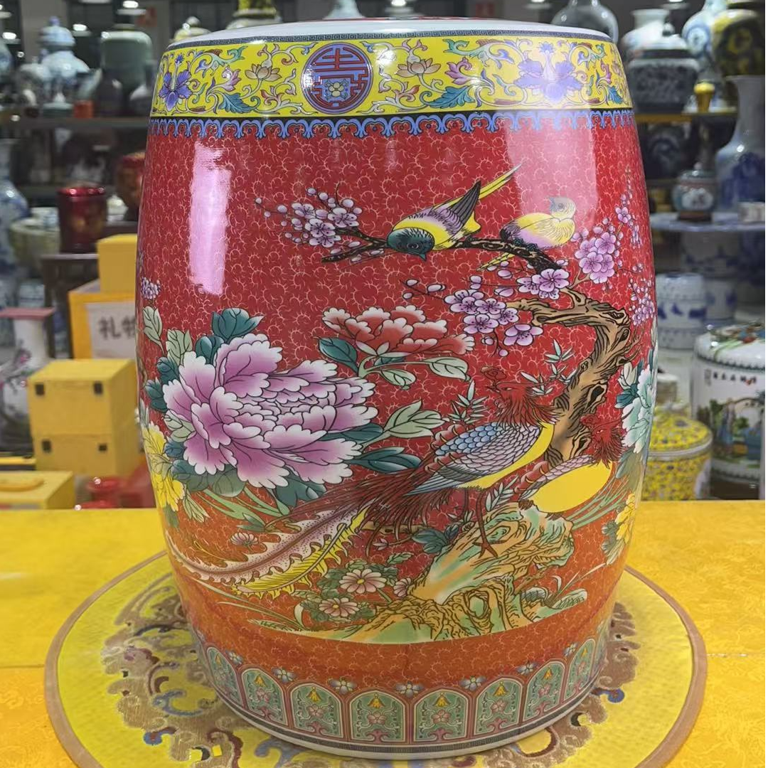 【高度36，肚径26，容量30斤米】景德镇珐琅彩帝王红陶瓷大米缸