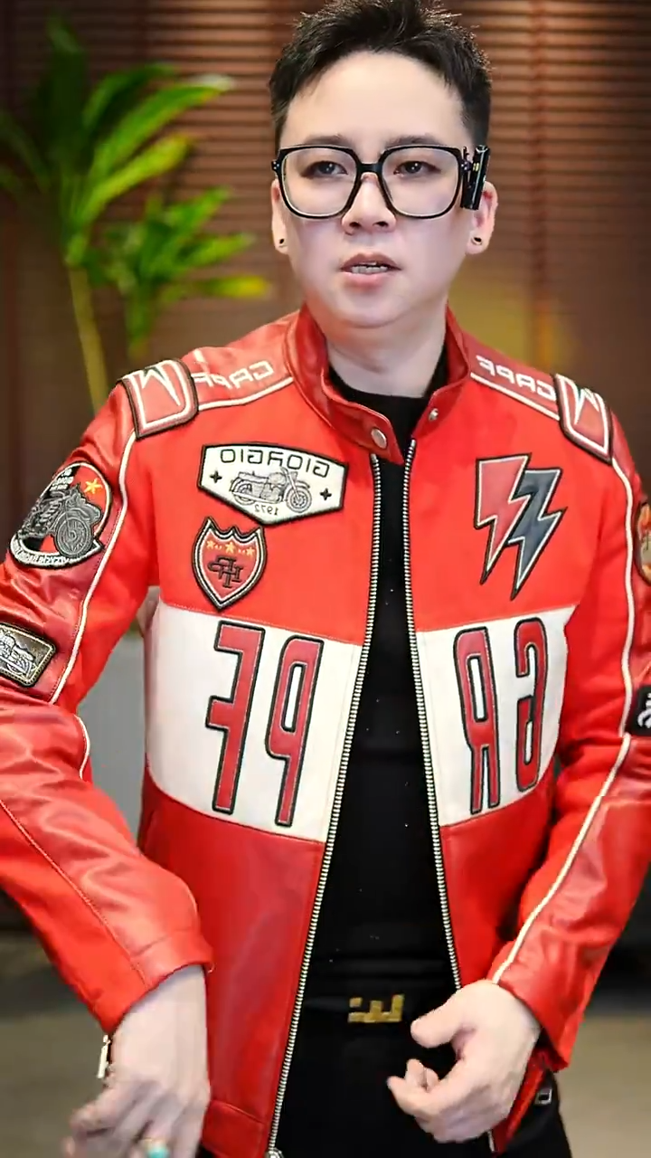 48码（100-125斤）机车羊皮拼接夹克