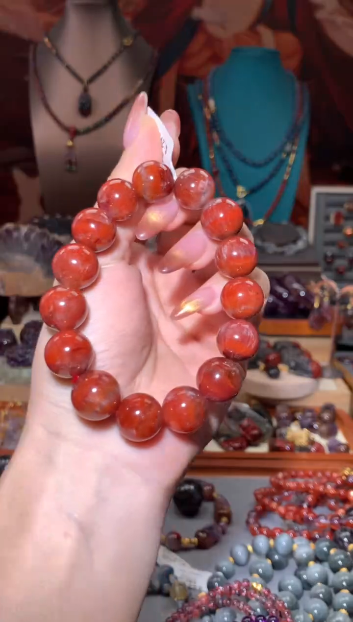 未镶嵌珠宝半成品水晶红极光手串14+mm