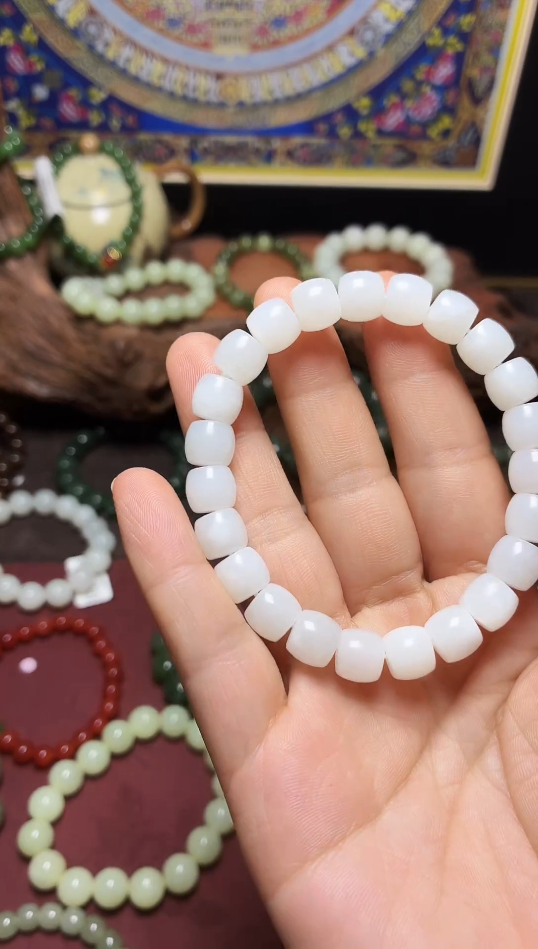 未镶嵌手链和田玉9mm白玉直切