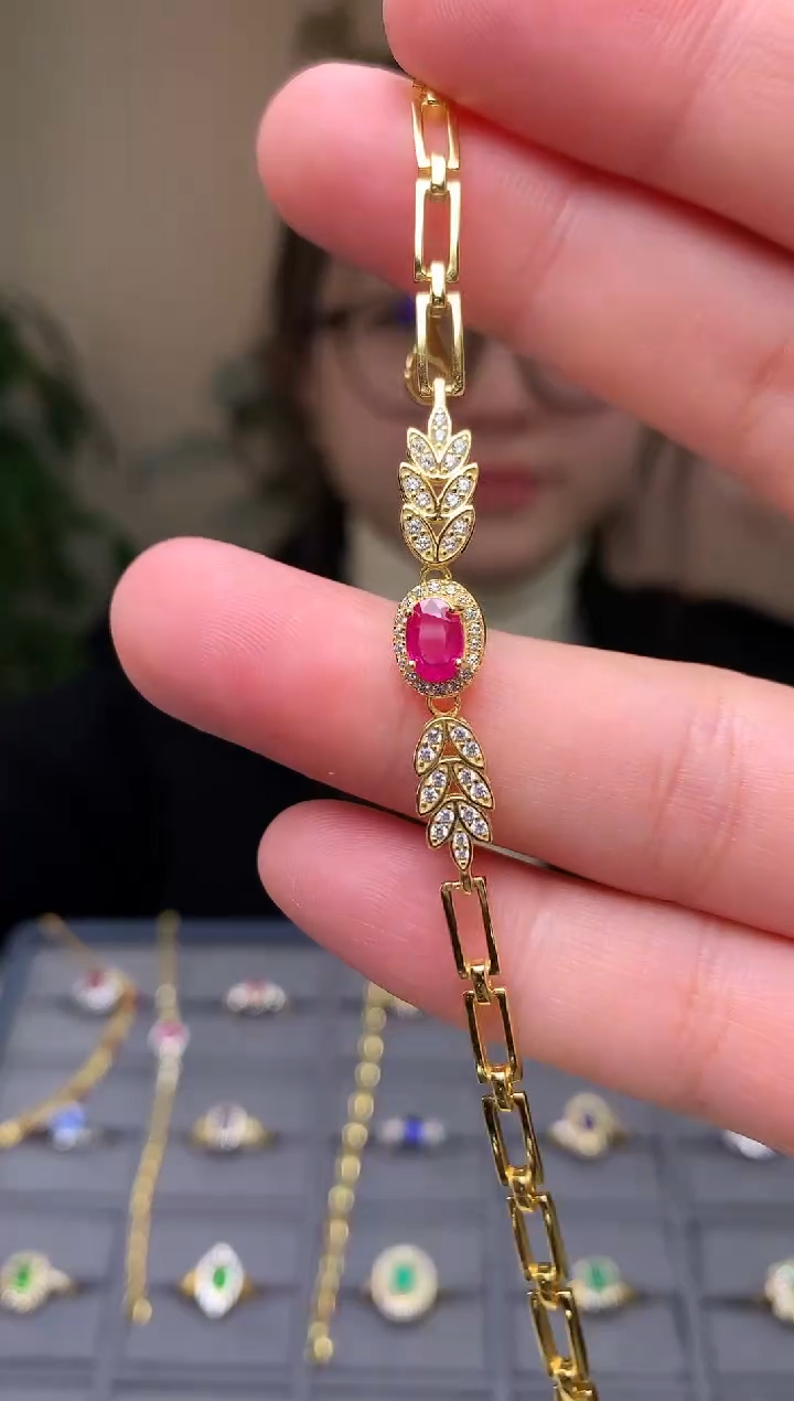 银S925镶嵌手链红宝石手链