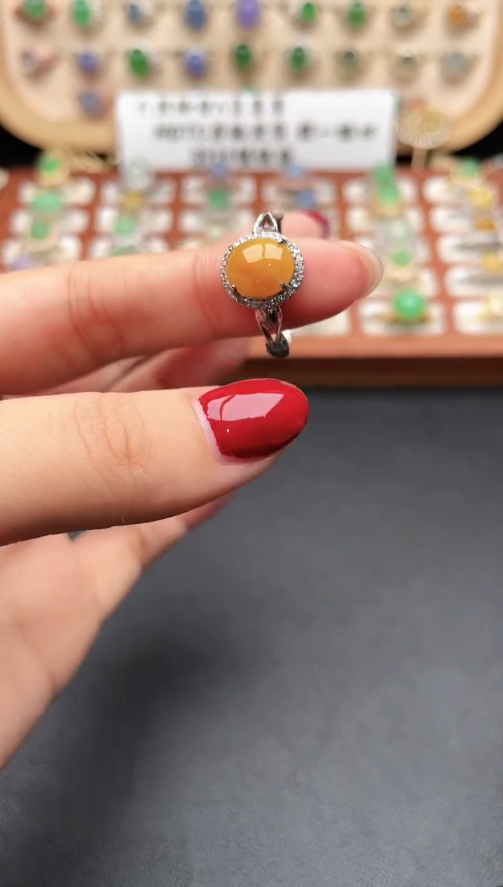 银S925镶嵌戒指翡翠一物一证一礼盒