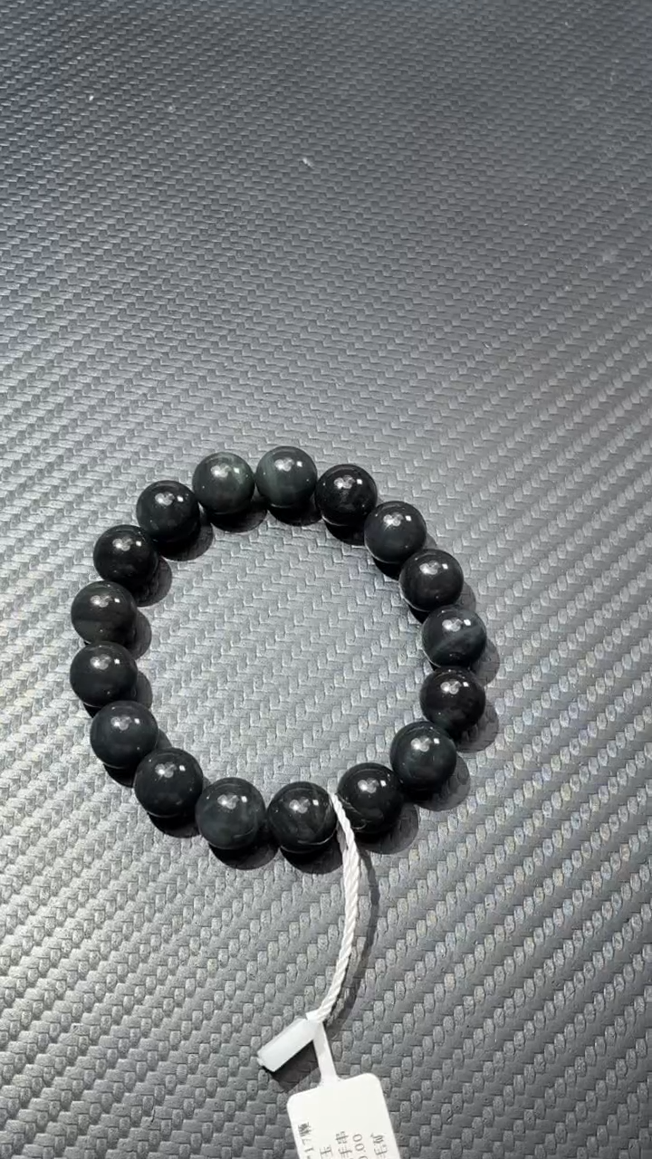 未镶嵌手串和田玉若羌微色差聚墨青花卡12手串