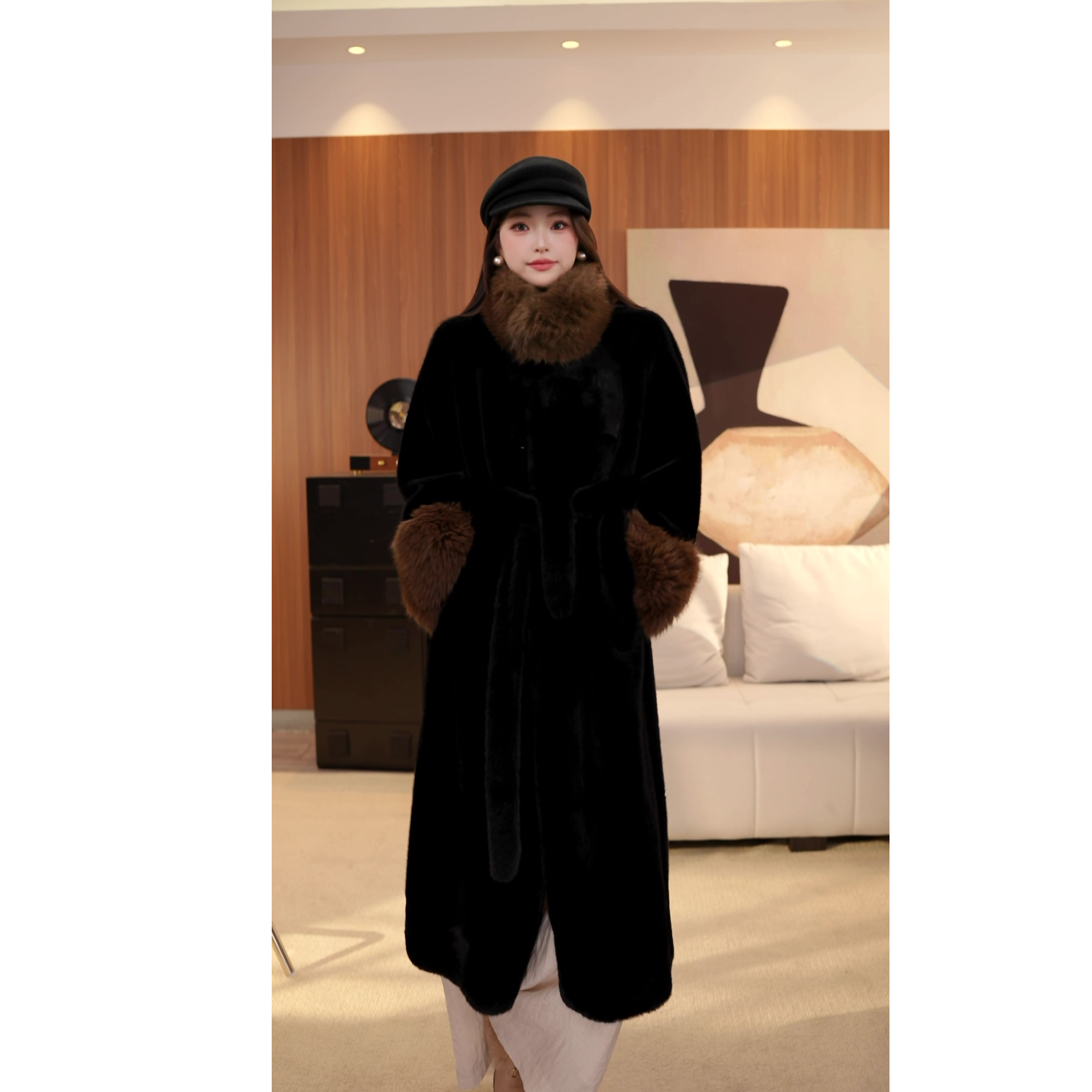 【冬日摩洛哥】女士时尚气质百搭撞色显瘦毛毛外套-1