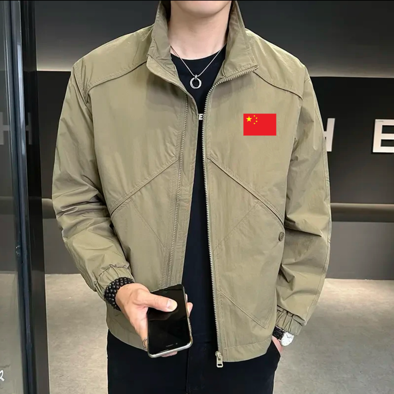 （DBL）2025红色国风拉链拼接夹克