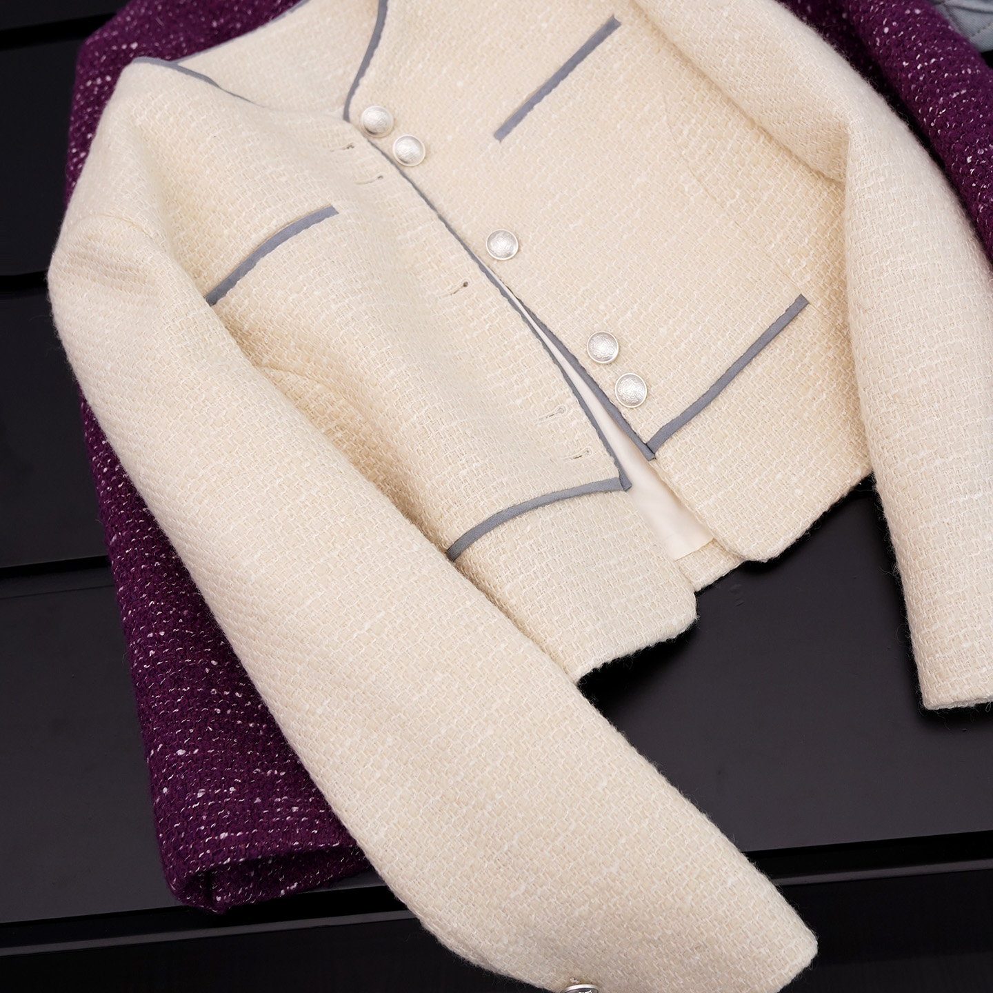 【薇哥内部自营】羊毛编织粗花呢撞色滚边外套QYJM075X