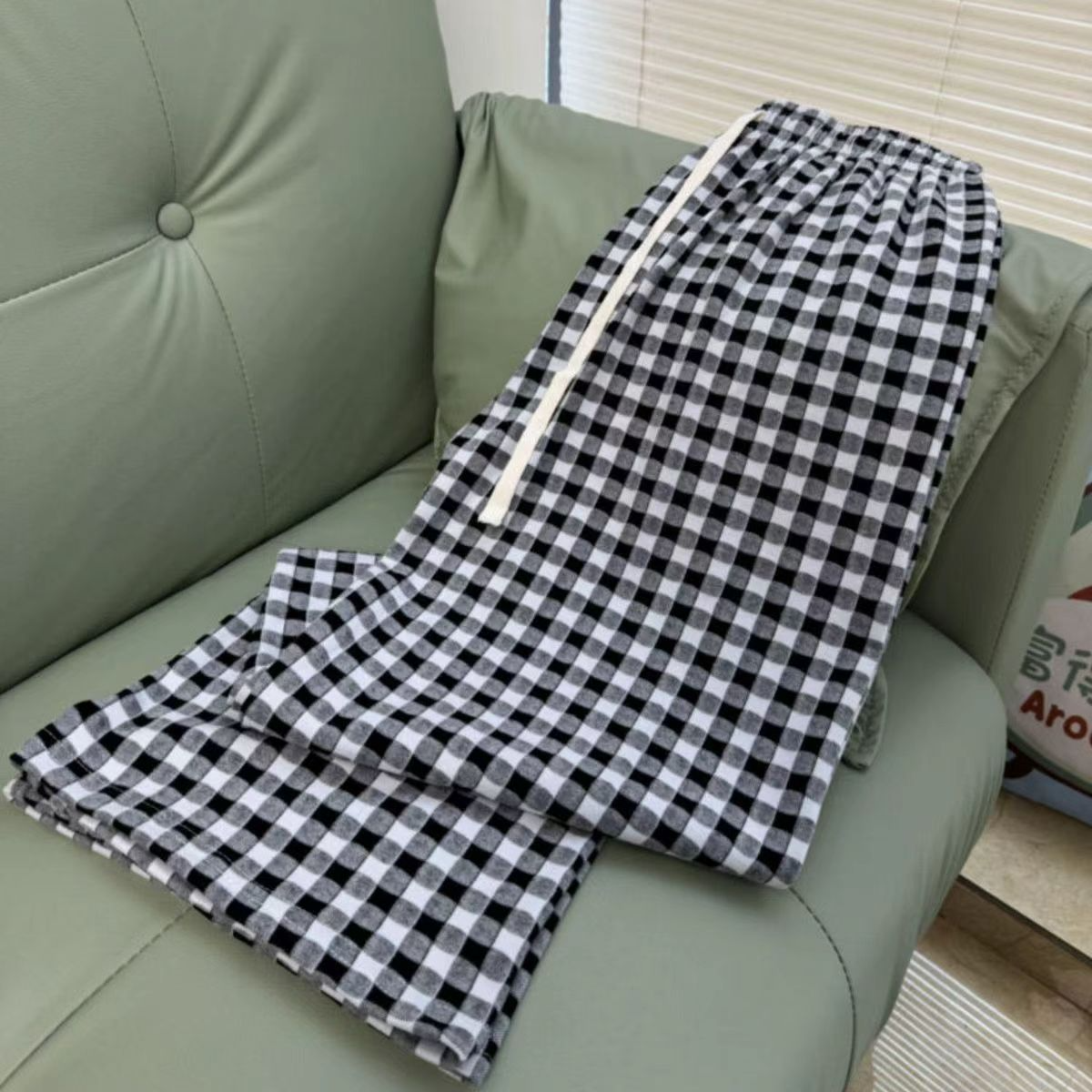 秋冬新款睡裤双面磨毛德绒格子宽松情侣款休闲可外穿大码保暖睡裤