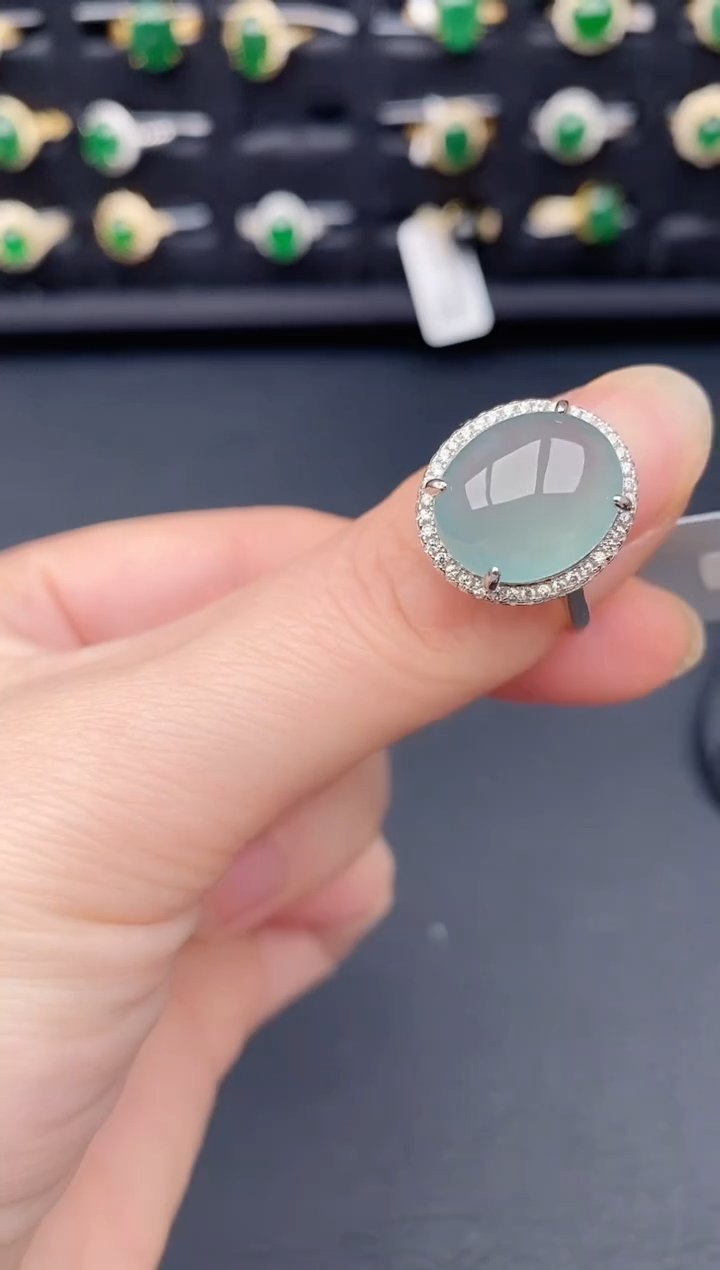 银S925镶嵌戒指翡翠天然a货翡翠96