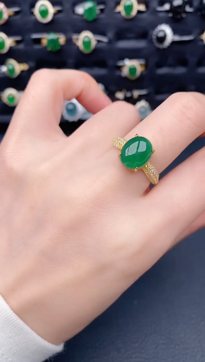 银S925镶嵌戒指翡翠天然a货翡翠300