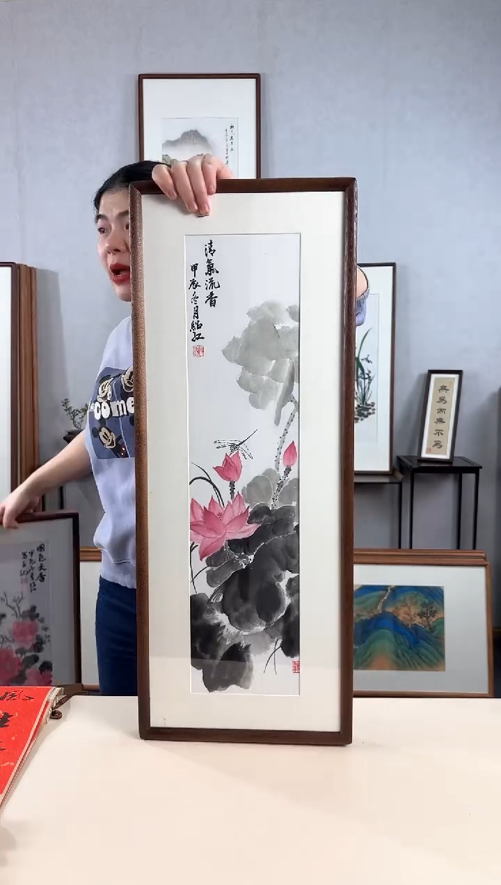 【闪购商品】国画手绘*荷花*28*72cm实木框
