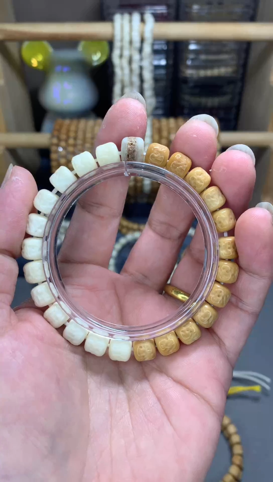 【闪购商品】白玉菩提手串白玉菩提白嘎黄嘎*融合*卡8.3单圈