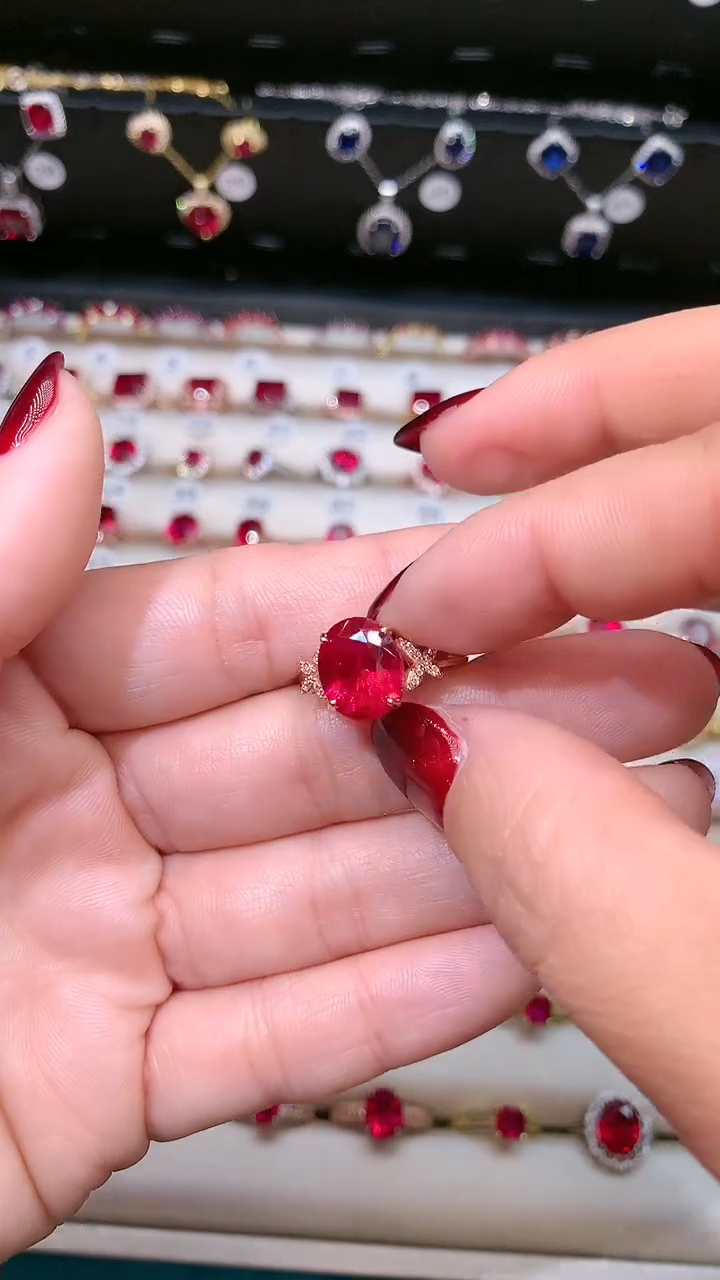 【闪购商品】红宝石戒指银S925镶嵌911玫瑰金