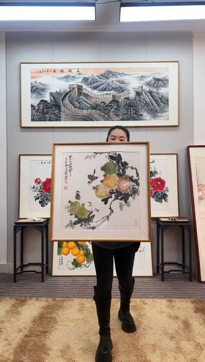 国画手绘石榴62*62尺寸