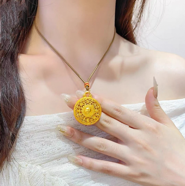 铜合金吊坠 八宝罗盘项链新款吊坠编绳新中式国潮挂坠双面毛衣链