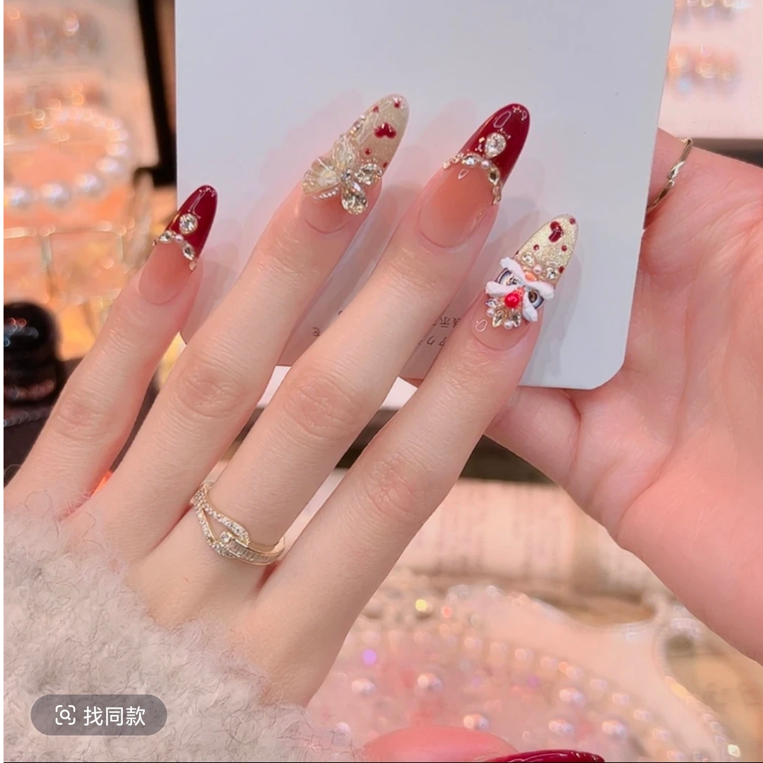 【新年醒狮】醒狮主题爆闪带钻猫眼款气质手工穿戴甲高级感时尚