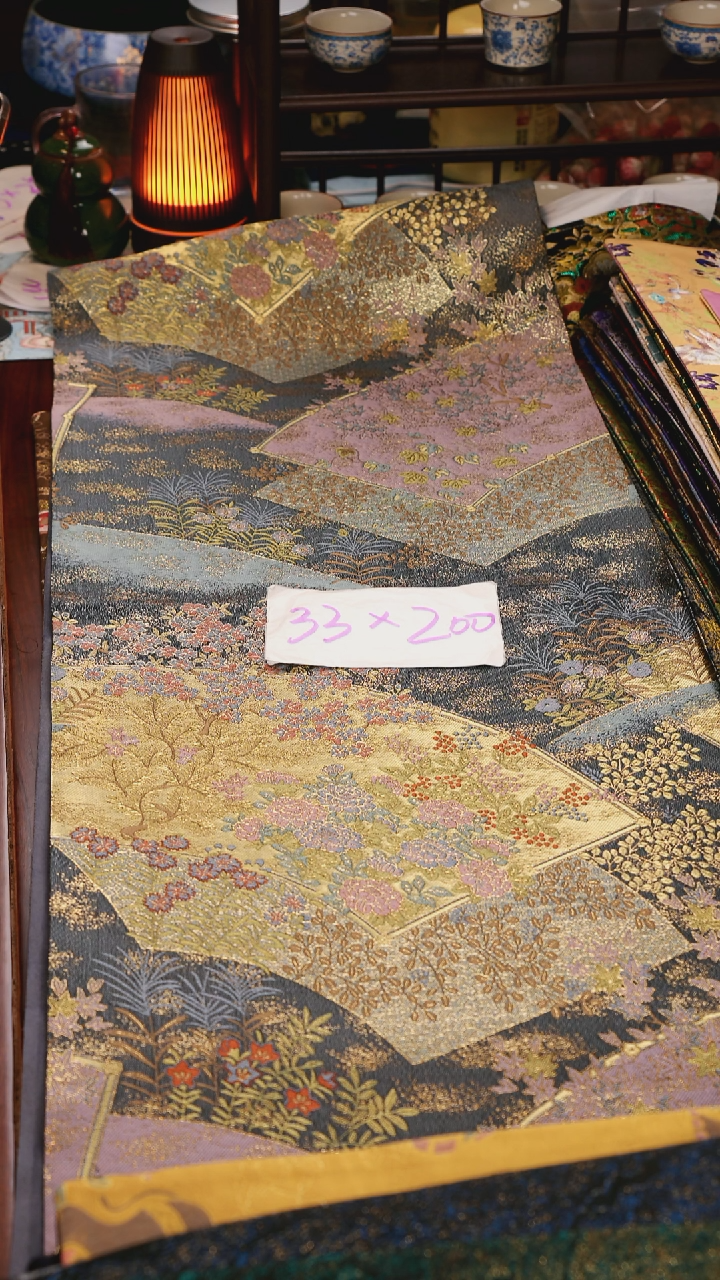 【西阵织金玉满堂蓝单面】中国风干泡织锦茶席33*200