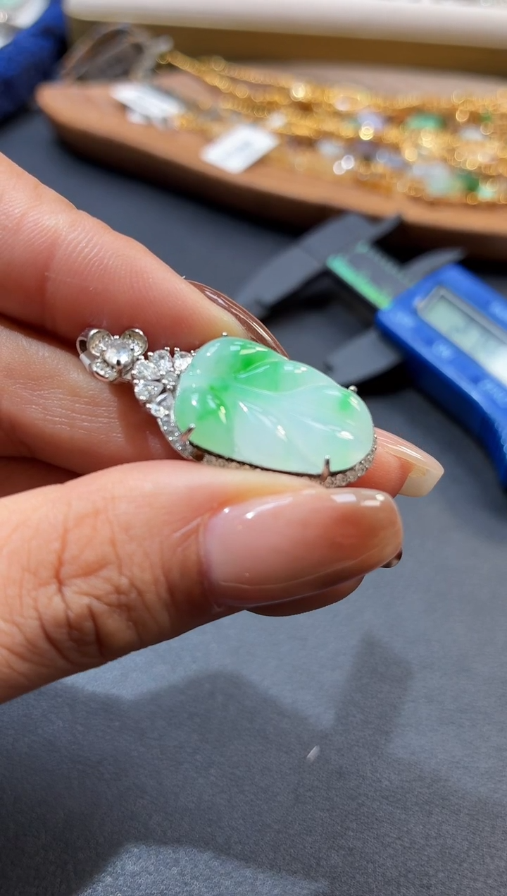 吊坠(不含链)银S925镶嵌翡翠【挽石珠宝】叶子