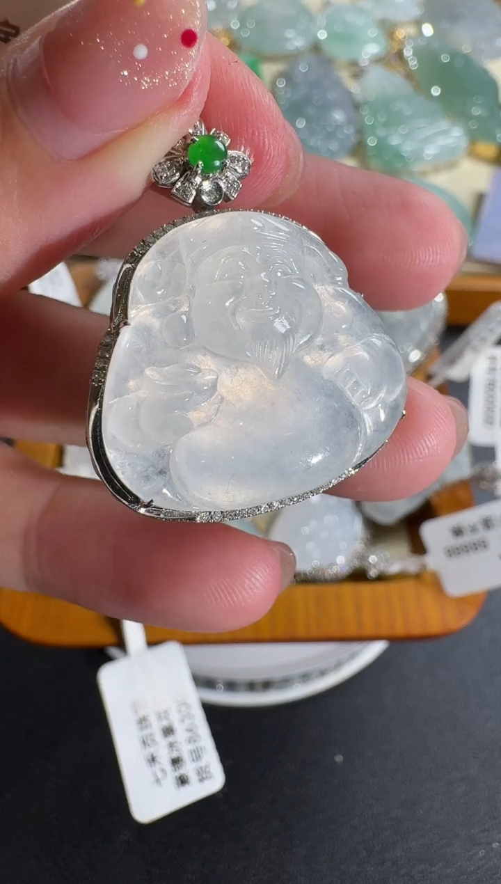 【闪购商品】翡翠吊坠(不含链)18K金镶嵌【源头工厂】钻石镶嵌